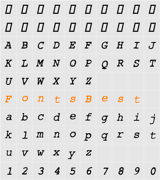 RoughTypewriter Character Map