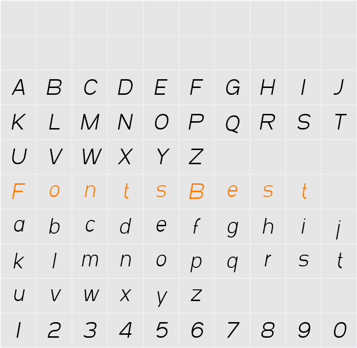 SF Arborcrest Light Character Map