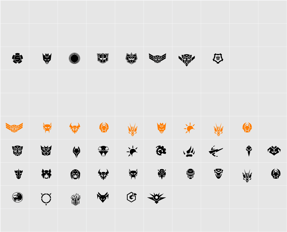 Robofan Symbols Character Map