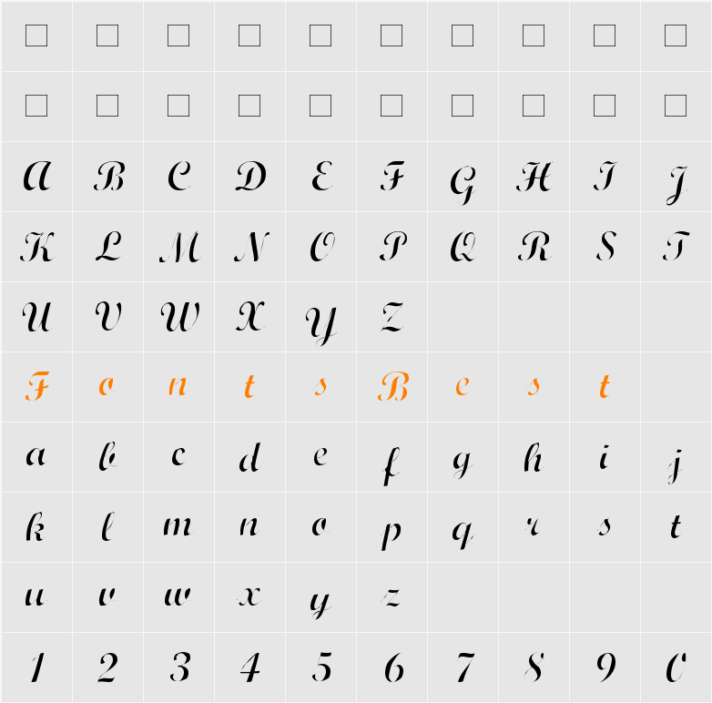 Wrexham Script Light Character Map