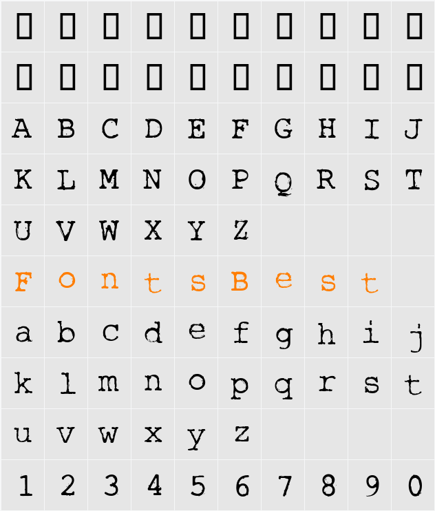 RoughTypewriter Character Map
