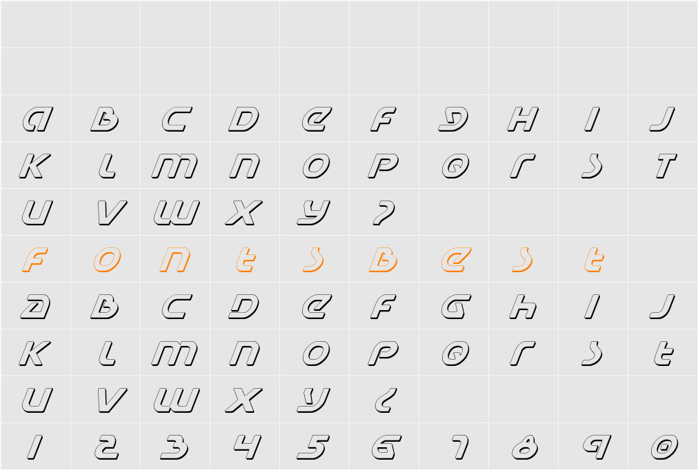 Universal Jack Shadow Italic Character Map