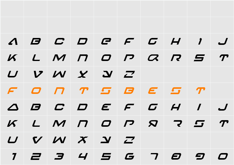 4114 Blaster Italic Character Map