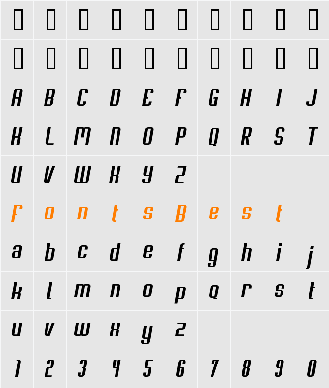 Soupertrouper Oblique Character Map