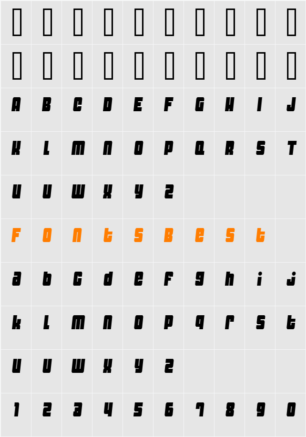 Dynomite Spark Thin Character Map