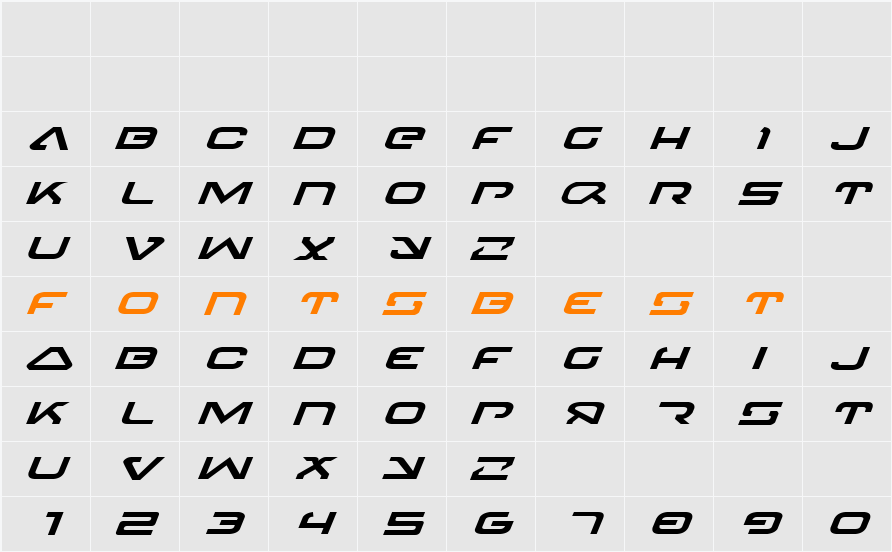 4114 Blaster Expanded Italic Character Map