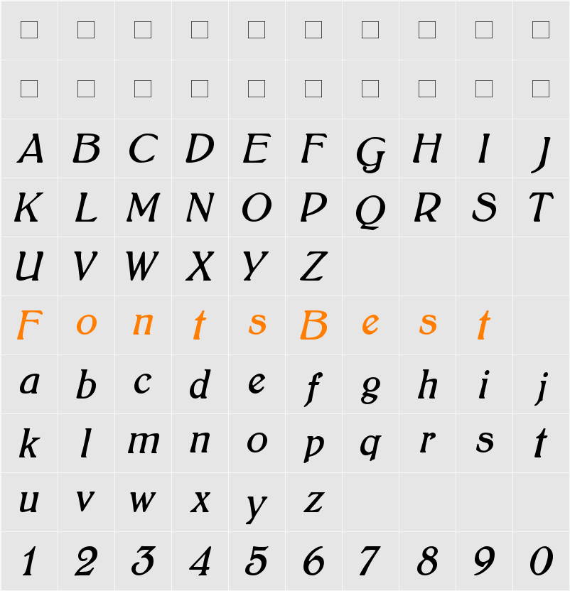 BoltonItalic Character Map
