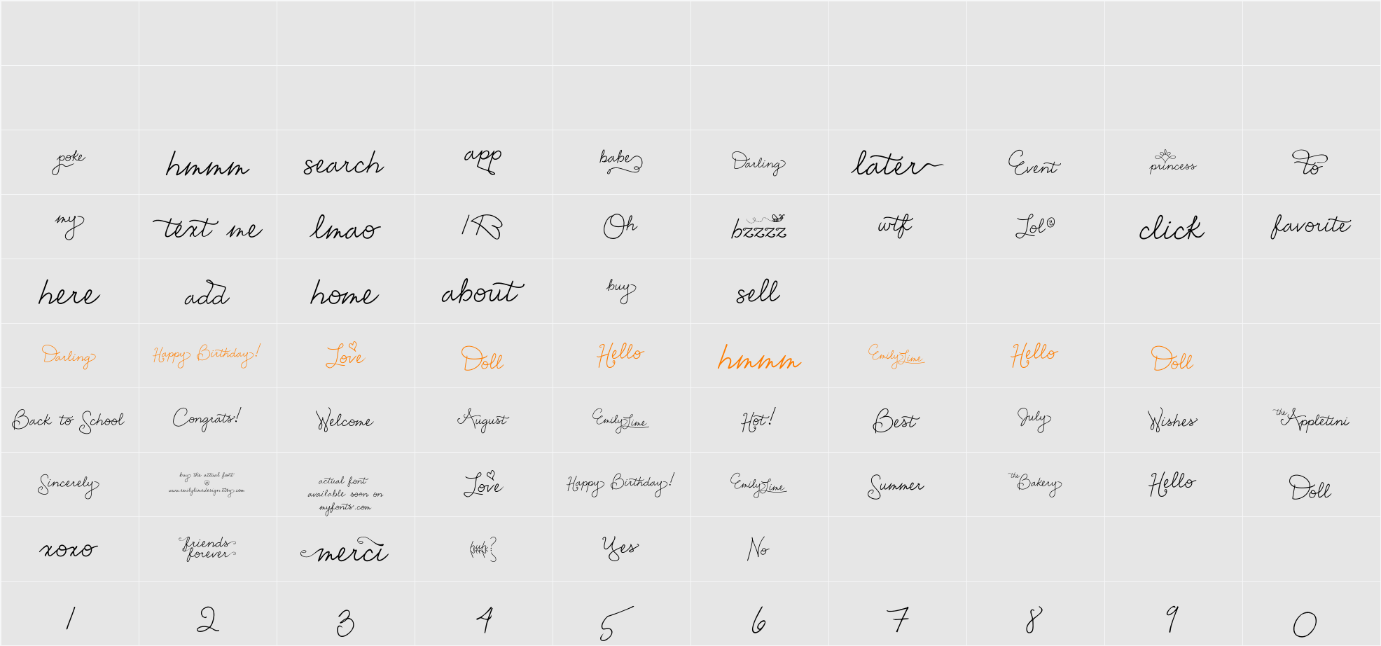 Emily Lime Words Character Map