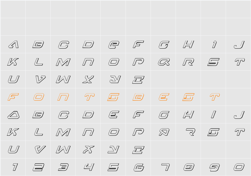 4114 Blaster 3D Italic Character Map