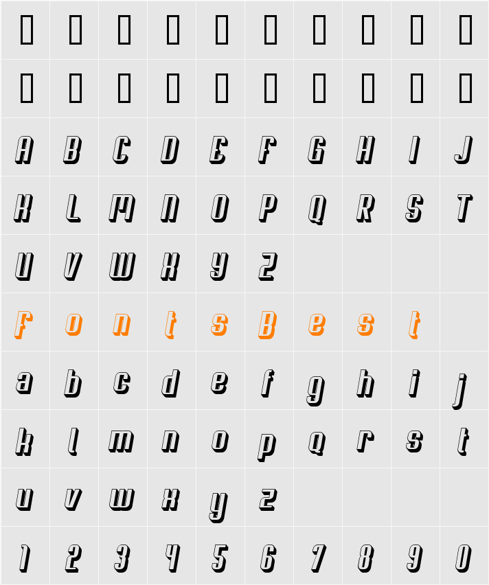 Soupertrouper 3DOblique Character Map