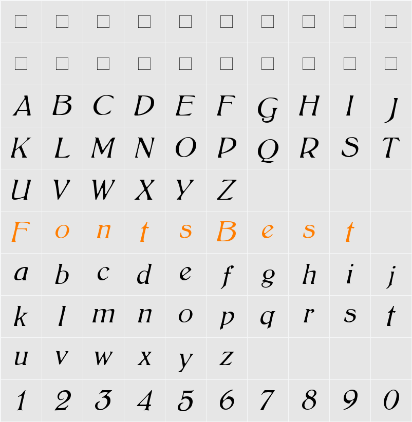 BoltonLightItalic Character Map