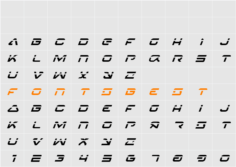 4114 Blaster Laser Italic Character Map