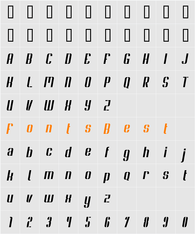 Soupertrouper StencilOblique Character Map