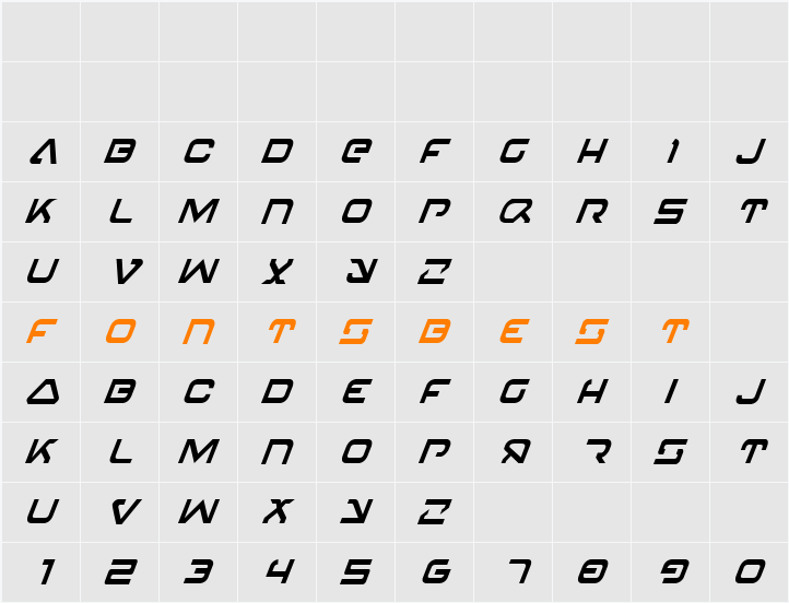 4114 Blaster Condensed Italic Character Map