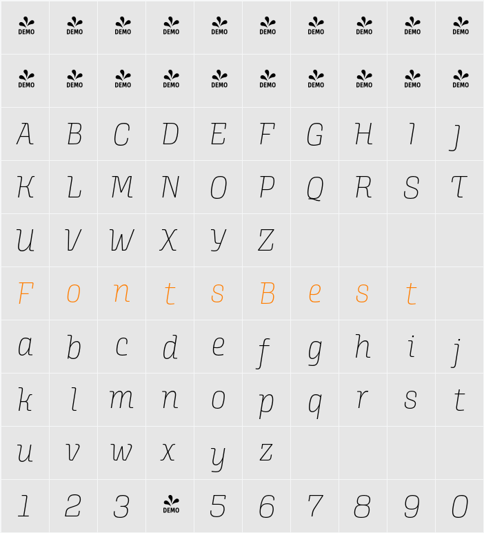 FSP DEMO - Alianza Italic 100 Character Map